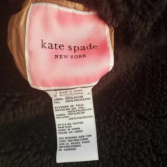 KATE spade Reversible Faux Shearling Quilted Hooded Jacket Size L - Picture 10 of 10